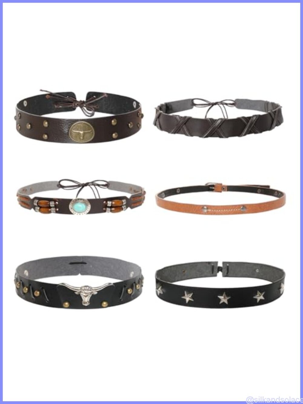 6Pc Leather Metal Cowboy Hat Bands Western Hat Accessories Adjustable